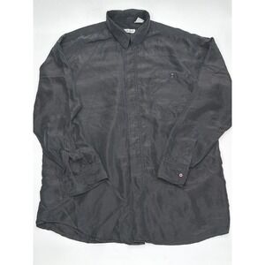 Pavo Mens 100% Silk Button Down Shirt Long Sleeve Black Hidden Placket Medium